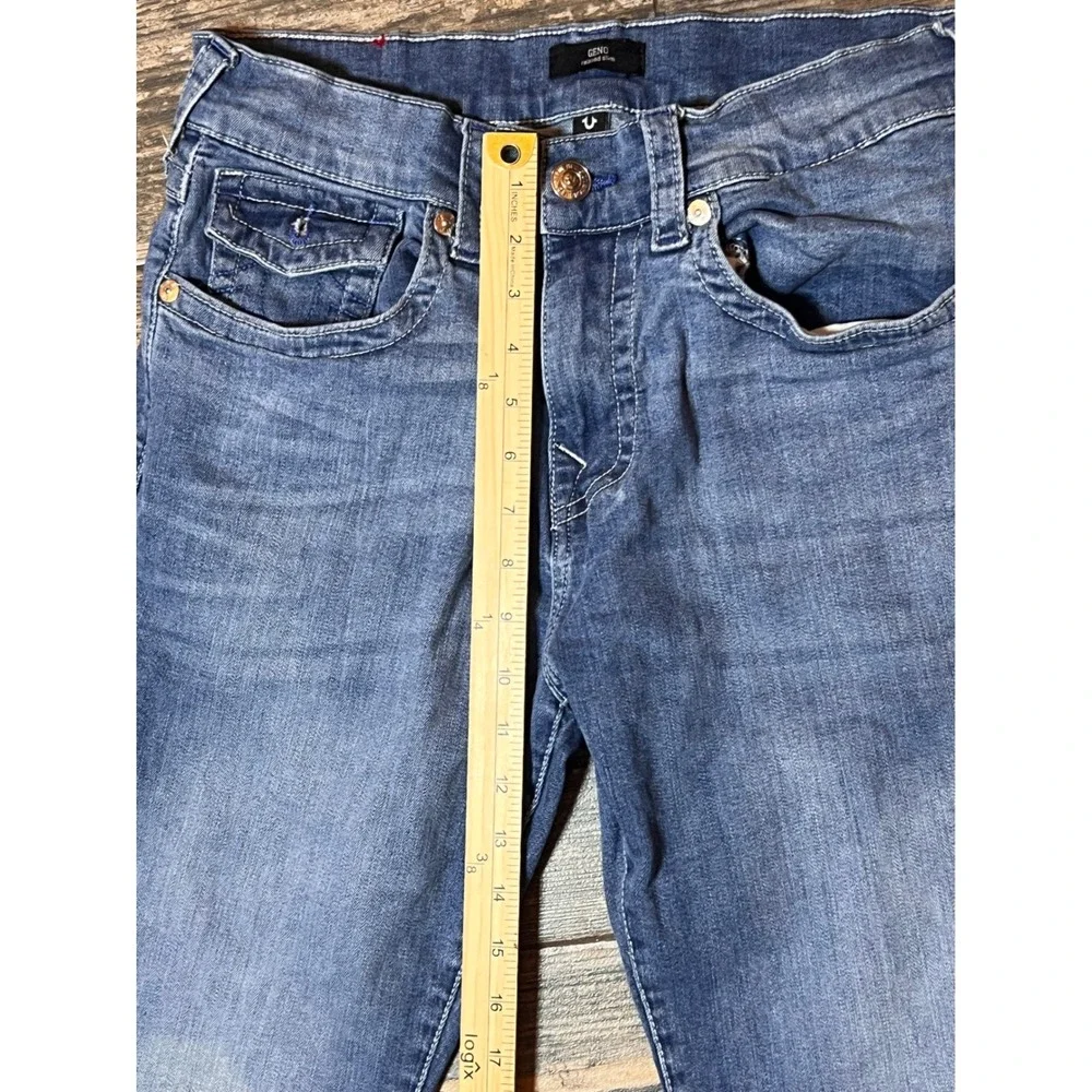 True Religion Geno Relaxed Slim Jeans Mens 34x33 Denim Pants Whiskered Horseshoe
